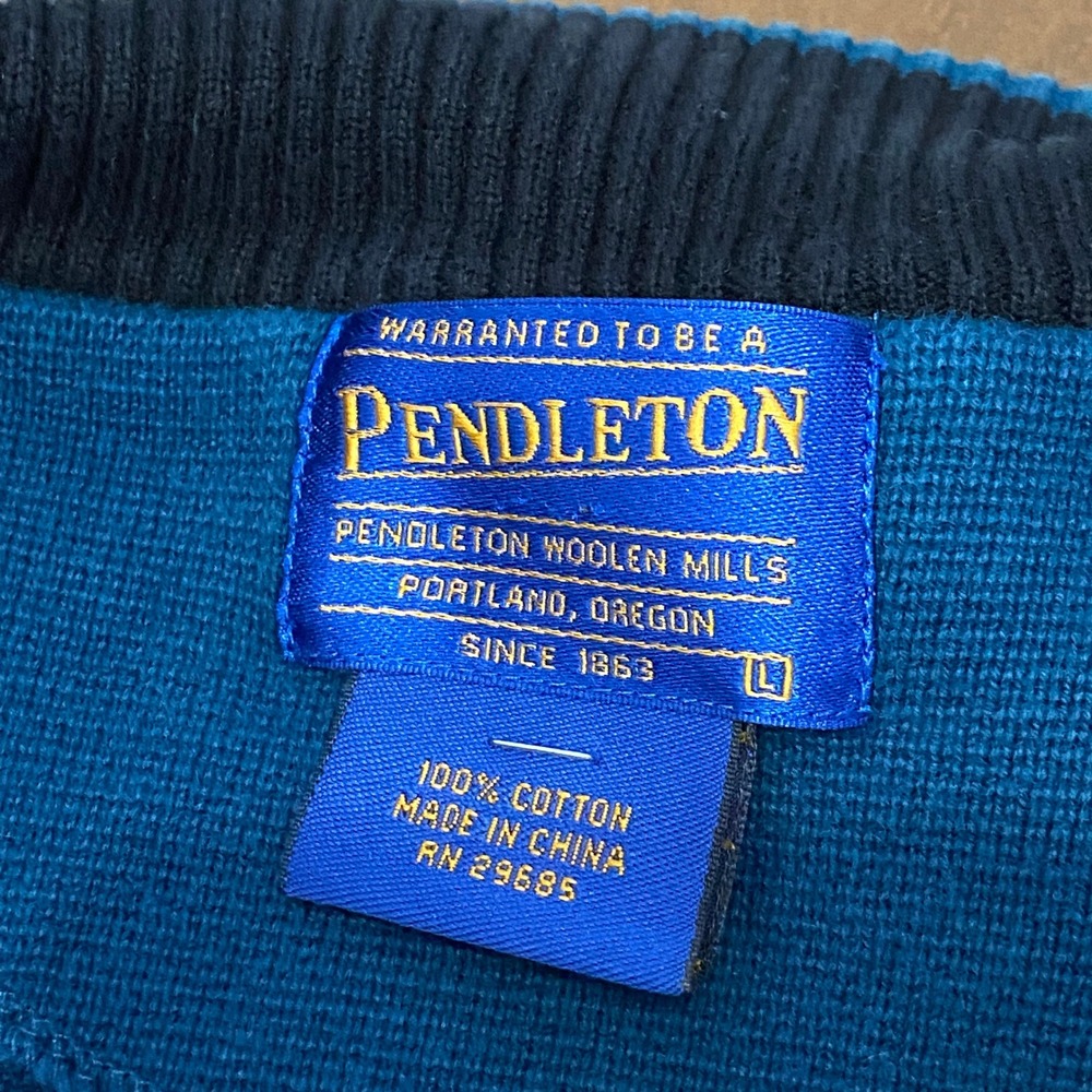 VTG Pendleton Mens Large Teal Blue 100% Cotton Quarter Zip Knit Sweater Y2K‎ - Picture 3 of 8